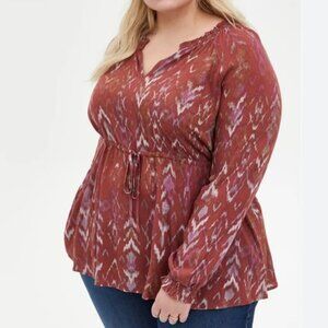 TORRID | Ikat Long Sleeve Ester Peasant Blouse Top | Sz. 2X